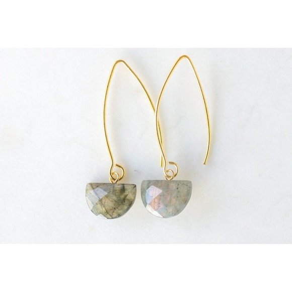 Labradorite Minimalist Dangle Earring Unique Labradorite Threader Earrings Gift - Picture 5 of 12